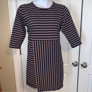 Poetry Knit Faux Wrap Dress Navy Brown *Size Tag Missing* Approx. Sz Large
